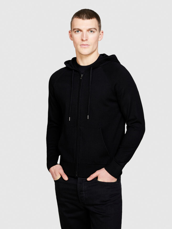 Knit sweatshirt with zip and hood - men's sweatshirts - Black | Sisley image number 4